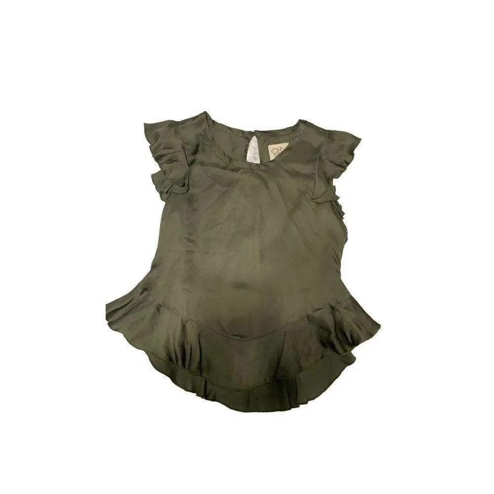chaser womens solid olive green Round Neck satin tank top blouse xs